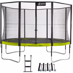 Trampoline  430 cm + filet + échelle + kit d'ancrage PUNCHI Vert 430