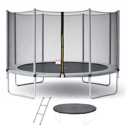 Trampoline KANGUI - GRIS Ø 360‑365 cm – Enfant – Échelle & Bâche – Certification CE & NF EN 71–14