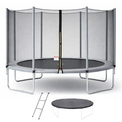 Trampoline KANGUI - GRIS Ø 426‑430 cm – Enfant – Échelle & Bâche – Certification CE & NF EN 71–14