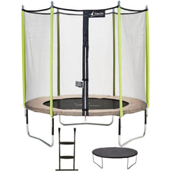 Trampoline de jardin 244 cm + filet de sécurité + échelle + bâche de protection jumpi Taupe/Vert 250 - Kangui