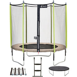 Trampoline de jardin 244 cm + filet de sécurité + échelle + bâche de protection + kit d'ancrage jumpi Taupe/Vert 250 - Kangui