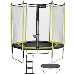Trampoline de jardin 244 cm + filet de sécurité + échelle + bâche de protection JUMPI Vert/Noir 250