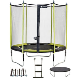 Trampoline de jardin 244 cm + filet de sécurité + échelle + bâche de protection + kit d'ancrage jumpi Vert/Noir 250 - Kangui