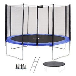 Trampoline rond Bleu Ø360cm avec filet, échelle, bâche et kit ancrage