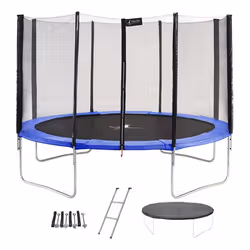 Trampoline rond Bleu Ø430cm avec filet, échelle, bâche et kit ancrage