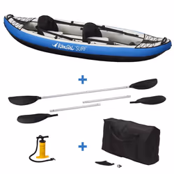 Canoë Kayak gonflable Bleu 1 à 2 places + pagaie + sac transport + pompe double action+ kit de réparation