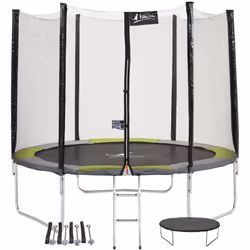 Trampoline de jardin rond avec filet de sécurité, échelle, bâche de protection et kit d'ancrage : • Pour un usage facile et d ...