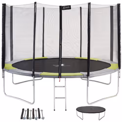 Trampoline de jardin rond avec filet de sécurité, échelle, bâche de protection et kit d'ancrage : • Pour un usage facile et d ...