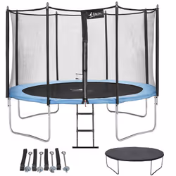 Trampoline de jardin 366 cm + filet de sécurité + échelle + bâche de protection + kit d'ancrage Normes eu Montage facile - Kangui