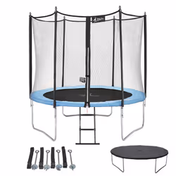 Trampoline de jardin 305 cm + filet de sécurité + échelle + bâche de protection + kit d'ancrage FUNNI BLUE 300