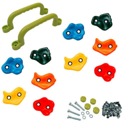 Kangui - 10 Pierres à grimper d'escalade + 2 poignées pour structures de jeux Matériel - Fixations inclues