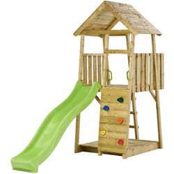 Kangui - Tour de jeux en bois Wiki - Toboggan, mur d'escalade, cabane, échelle et grand bac à sable