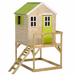 Kangui - Maison de jardin enfant extérieur - Cabane en Bois avec plateforme - Toit étanche - Vert et Blanc