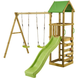 Tour et portique bois enfant walli - Toboggan, balançoires, escalade et cabane - Kangui