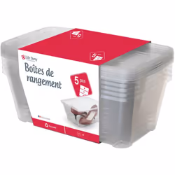 Lot de 5 boîtes en plastique AVEC COUVERCLE d'une capacité de stockage de 11 litres.