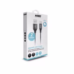 Urban Factory Braided câble USB 2 m USB 2.0 USB A USB C Gris