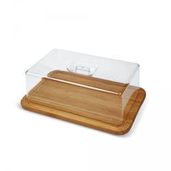 DM Creation 00116 boîte de rangement pour gâteau Rectangulaire Bambou, Verre Transparent
