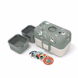 MONBENTO - Lunch Box Enfant - Boîte Repas et/ou Goûter 3 Compartiments - Idéal Ecole/Parc - Sans BPA - MB Tresor vert Raccoon