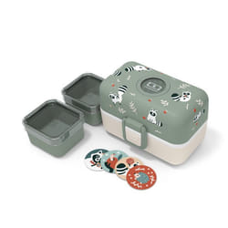 MONBENTO - Lunch Box Enfant - Boîte Repas et/ou Goûter 3 Compartiments - Idéal Ecole/Parc - Sans BPA - MB Tresor vert Raccoon