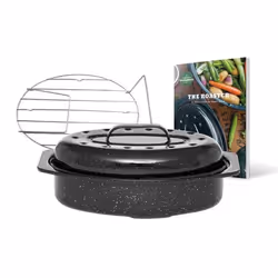 GRANITEWARE - Cocotte Roaster petit format Acier émaillé Ovale 22L Ultra-légère Grille en inox + Livre de 35 recettes