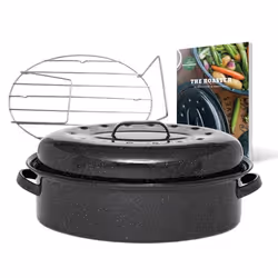 GRANITEWARE - Cocotte Roaster grand format Acier émaillé Ovale 8L Ultra-légère Grille en inox + Livre de 35 recettes