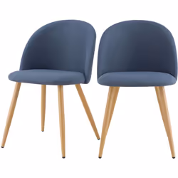 Lot de 2 chaises en tissu bleu et pieds en métal effet bois - Cozy