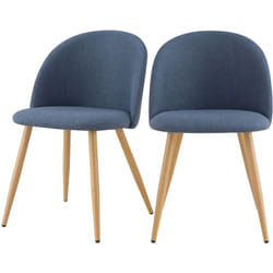 Lot de 2 chaises en tissu bleu et pieds en métal effet bois - Cozy