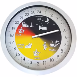 Notre horloge 24 h a été étudiée pour les personnes désorientées et leur permet de se repérer plus facilement dans le temps.  ...