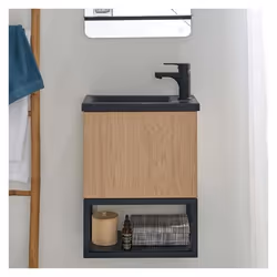 Meuble lave-mains NOVA suspendu métal et bois avec vasque en résine 40x50cm