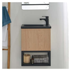 Meuble lave-mains NOVA suspendu métal et bois avec vasque en résine 40x50cm