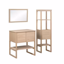 Meuble de Salle De Bain Chêne 70 cm + Colonne de rangement Chêne 145 cm ATOLL + Miroir
