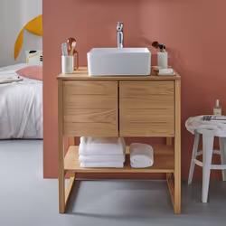 Meuble Salle De Bain Chêne Naturel 70 Cm Atoll + Vasque Carrée 36 Cm