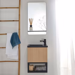 Ensemble lave-mains NOVA métal et bois avec miroir à tablette