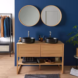 Meuble sous vasque ATOLL 120cm + vasque noire + miroir