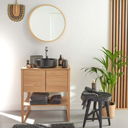 Meuble sous vasque ATOLL 70cm + vasque noire + miroir