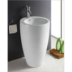 Lavabo Totem Design OVE - Rue du Bain - Blanc - Céramique - Vasque pré-percée - Capacité 10L