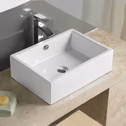 Moderne, cette vasque pour salle de bain rectangulaire en céramique de couleur blanche trouvera sa place poser sur un meuble  ...