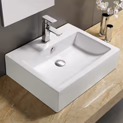 Moderne, cette vasque pour salle de bain rectangulaire en céramique de couleur blanche s'installe avec un robinet mitigeur à  ...