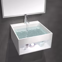 Magnifique lavabo suspendu carré en Solid Surface de couleur blanc mat. Avec ses lignes droites, ce lavabo joue la carte de l ...