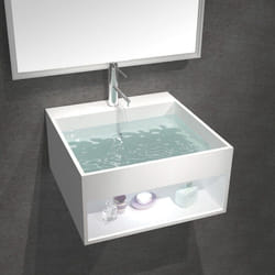 Rue Du Bain - Lavabo Suspendu Carré - Solid Surface Blanc Mat - 50x50 cm - AllDay