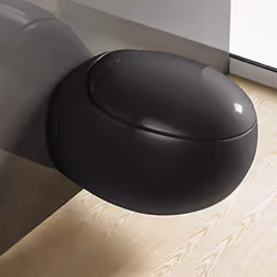 Découvrez le WC suspendu design Ove en forme d'?uf en céramique noir brillant. Cette cuvette wc suspendu dispose d'un abattan ...