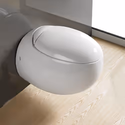 Le WC suspendu design Ove en forme d'?uf en céramique blanche dispose d'un abattant WC original galbé qui s'intègre parfaitem ...