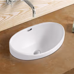 Découvrez la vasque semi-encastrable en céramique pour votre salle de bain design. De forme ovale et de couleur blanche, la v ...