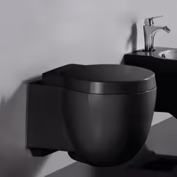 Description générale Découvrez le WC design Charm suspendu et compact. Sa cuvette en céramique noire avec sortie horizontale  ...