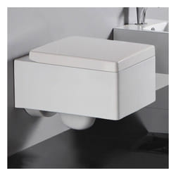 Wc Suspendu Rectangle avec Abattant - Céramique Blanc - 52x39 cm -Kube