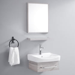 Ensemble Meuble de Salle de Bain Gain de Place - Chêne Fil Blanchi - 44x36 cm - iD