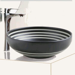 Rue Du Bain - Vasque pour salle de bain Ronde Céramique Noire rainurée Blanc 40,5cm - Chromatic