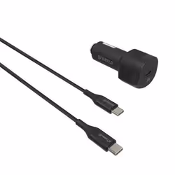 GREEN_E Chargeur voiture pd 18W + Cable type C to type C - 13m - Tresse noir