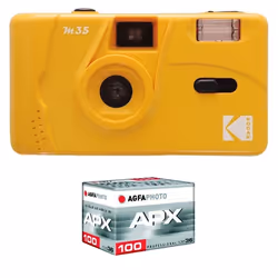 KODAK Pack M35 Argentique + Pellicule APX 100 36 poses - Appareil Photo Kodak Rechargeable 35mm Jaune Objectif Grand Angle Fi ...