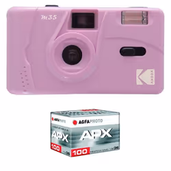 KODAK Pack M35 Argentique + Pellicule APX 100 36 poses - Appareil Photo Kodak Rechargeable 35mm Purple Objectif Grand Angle F ...